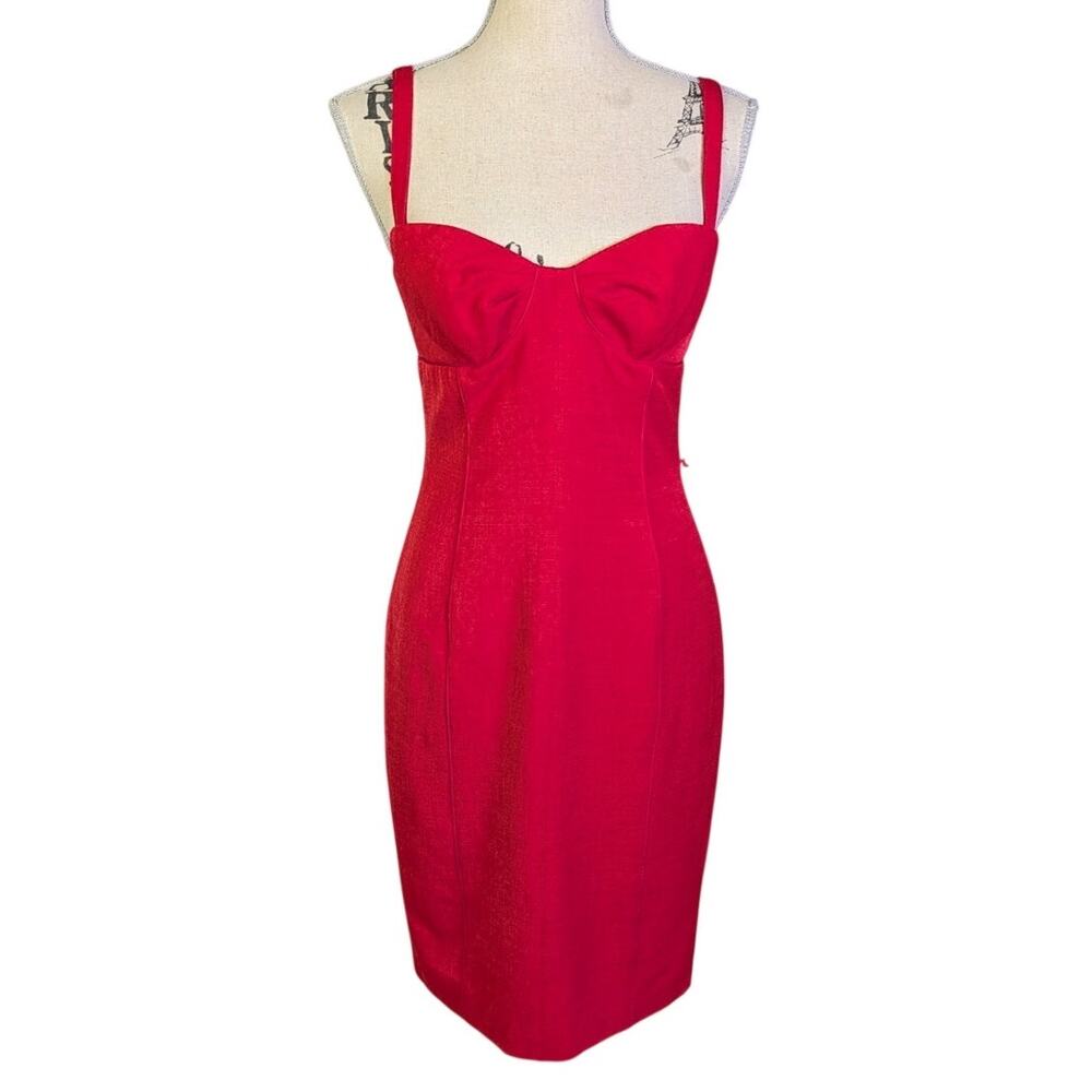Yoana Baraschi Red Bustier Corset Sheath Cocktail Dress Size 4